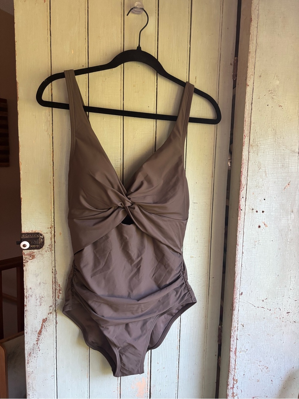 Dkny Taupe Twist-Front Tummy Control One Piece Swimsuit